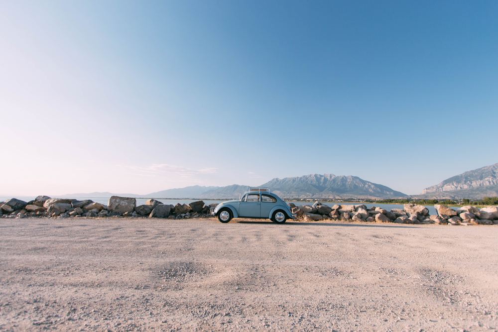 Little blue bug car driving